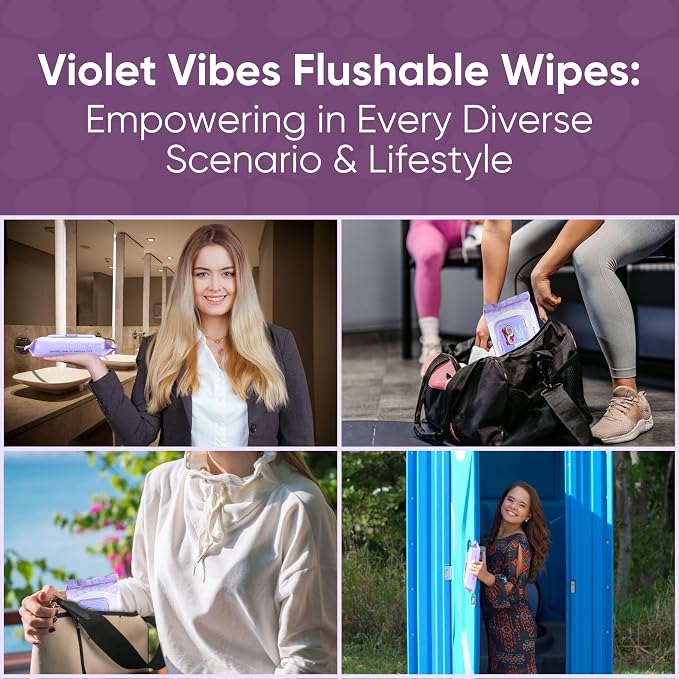 Violet Vibes Flushable Wipes for Women - Coconut Rose, 400 Count, Plant Based, Gentle on Sensitive Skin