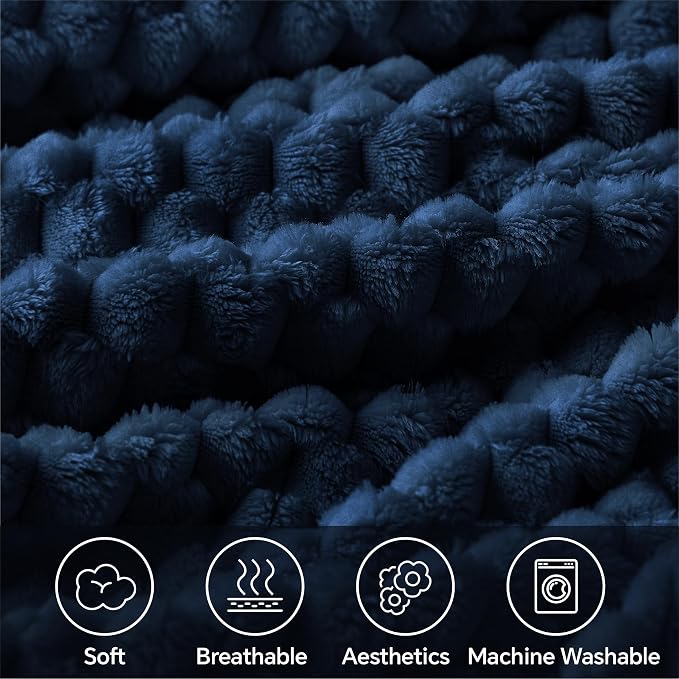 BEDELITE Navy Twin Blanket for Couch, Soft Cozy Gifts for Women, 60 * 80 | 3D Jacquard Decorative Fleece Blanket, Super Soft Plush Throws, Cute Birthday Gift for Women & Men, Suitable for All Seasons