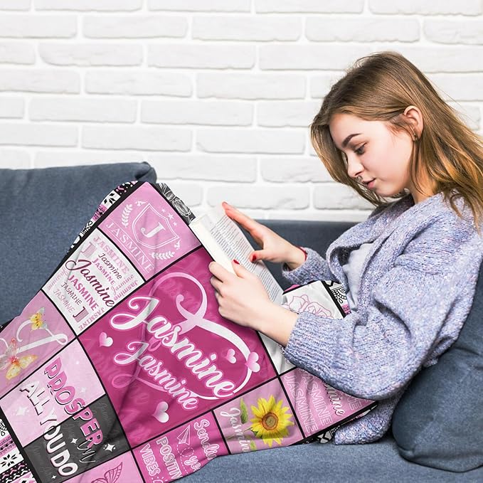 Custom Blanket with Name - Personalized Name Throw Blanket for Adults Kids Baby, Customized Purple Flannel Blanket with Initials, Personalized Gifts for Christmas Birthday