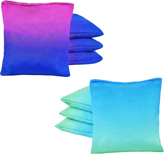 Cornhole Bags Set of 8, Weather Resistant Cornhole Bean Bags with Gradient Design, Durable Modified Size Corn Hole Bags for Outdoor Tossing Games, Includes Tote Bag