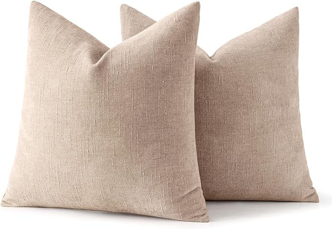 MIULEE Textured Chenille Throw Pillow Covers 22x22 Inch Irish Cream | Pack of 2 Decorative Soft Throw Pillows, Solid Textured Cushion Covers, Modern Home Decor for Couch Sofa Bedroom Living Room