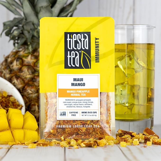 Tiesta Tea - Maui Mango, Loose Leaf, Mango Pineapple Herbal Tea, Premium Non-Caffeinated Fruit Blend, Make Hot or Iced & Brews Up to 25 Cups, 13.2 Ounce Resealable Pouch, Pack of 6