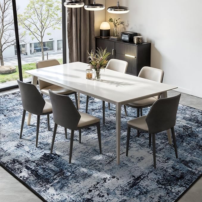 Rugflix 6x8 Area Rugs for Living Room, Washable Navy Blue Dark Large Rug | Machine Washable; Stain-Resistant; Low Pile; Non-Slip; Modern Abstract; Black Carpet for Bedroom Dining Office Nursery Home