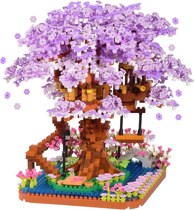 Cherry Blossom Bonsai Tree Micro Building Set Creative Gift for Adults Girls Boys 14+, Japanese Purple Cherry Tree House Micro Blocks Model for Adults, Flowers House 2200PCS