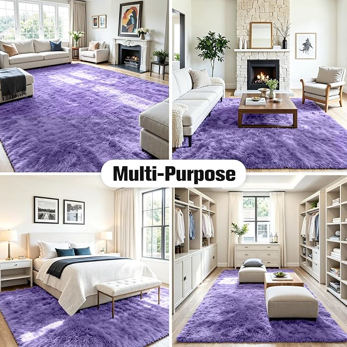 6x9 Area Rug for Living Room, Ultra Soft Fluffy Purple Rugs for Bedroom, Non Slip Large Shag Carpet, Fuzzy Plush Nursery Rug, Thick Washable Indoor Floor Carpets for Kids Office Dorm Home Decor