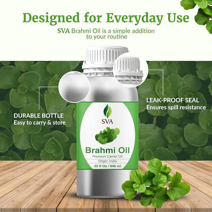 SVA Brahmi Oil - 32 Fl Oz - for Face, Skin Care, Hair Care, Scalp Massage & Body Massage