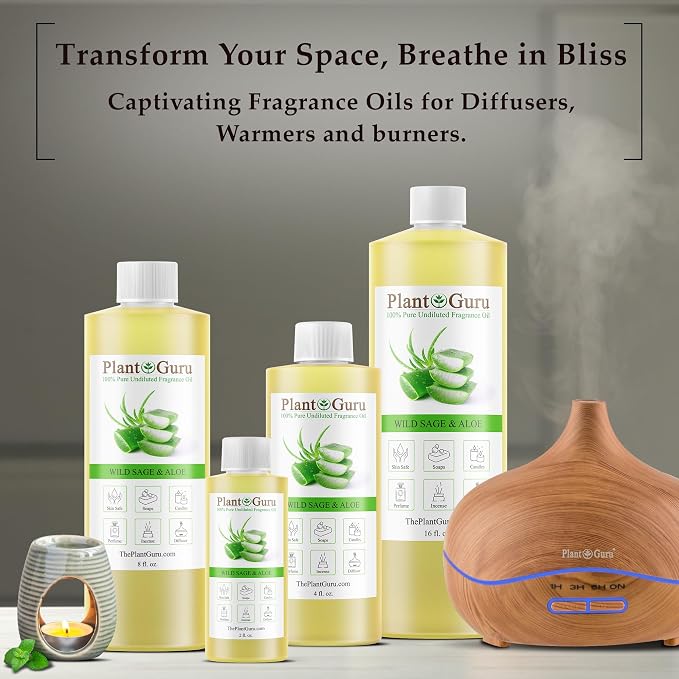 Wild Sage And Aloe Fragrance Oil 4 fl. oz. Scented Oil for DIY Soap Making, Candles, Bath Bombs, Body Butters. Used In Aromatherapy Diffusers, Burners and Warmers. Great Addition To Lotions and Creams
