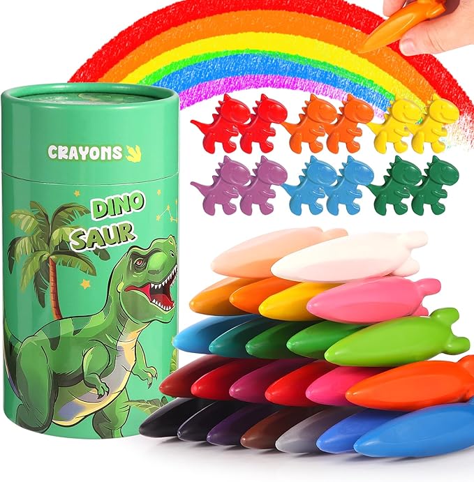 DreamCandy Rocket and Dinosaur-Shaped Crayons,36PCS Non Toxic Washable Toddler Crayons for Kids and Toddlers,Art Supplies Drawing Coloring Crayon Set,Gift for Boys and Girls,Back to School