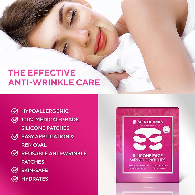 SILKDERMIS Silicone Face and Forehead Wrinkle Patches: Facial Wrinkle Patch for overnight and Smile Line and Under Eye Patches Forehead Wrinkle Treatment (Red(1 Count (Pack of 5)))