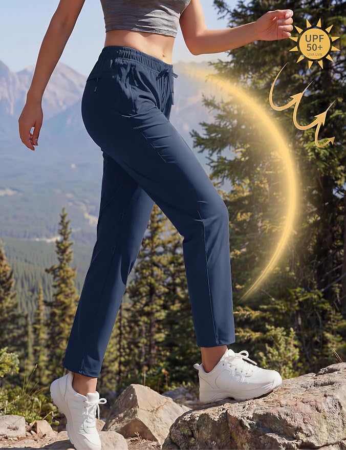 MAGCOMSEN Women's Hiking Pants Lightweight Quick Dry UPF 50 Water Resistant Elastic Waist Golf Travel Pants Zip Pockets