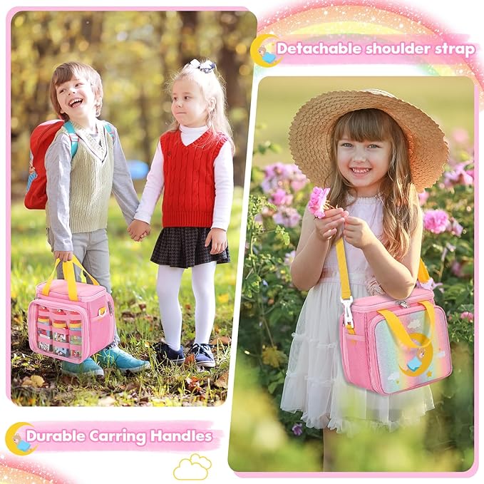 Carrying Case Compatible with Little Tikes Story Dream Machine Books Starter Set and Accessories,Portable Storage Bag for Story Books and Character with Handle and Shoulder Strap (Pink)