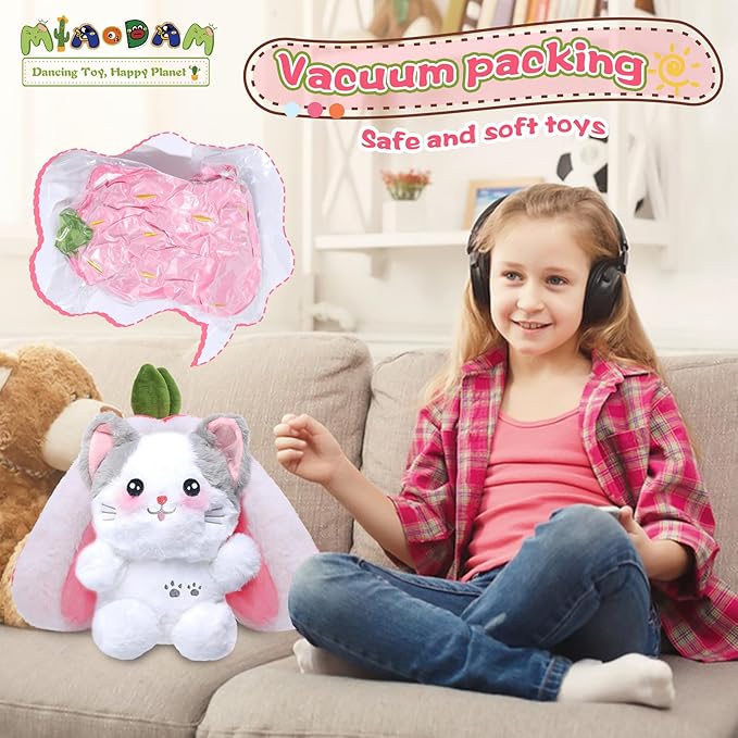 MIAODAM Cat Plush Stuffed Animals, Cute Reversible Strawberry Turn Into Cat Zip Plush, Funny Plushies Toy in A Strawberry Stuffie for Baby & Girlfriend Gift (7.8inch)