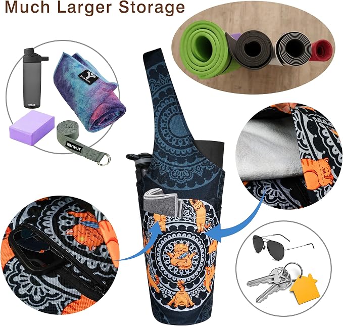 Yoga Mat Bag - Long Tote with Pockets - Holds More Yoga Accessories - Yoga Bag Fit Most Size Mats - Yoga Mat Carrier