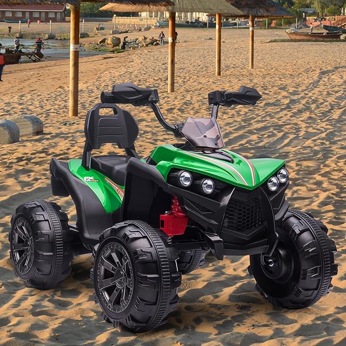 OTTARO 12V Ride on ATV 2 Seater, 4 Wheeler Electric Quad for Kids 3-8 w/ 17" Length Seat, LED Lights, 2 Speeds, Soft Braking, Rear Pedal & Backrest