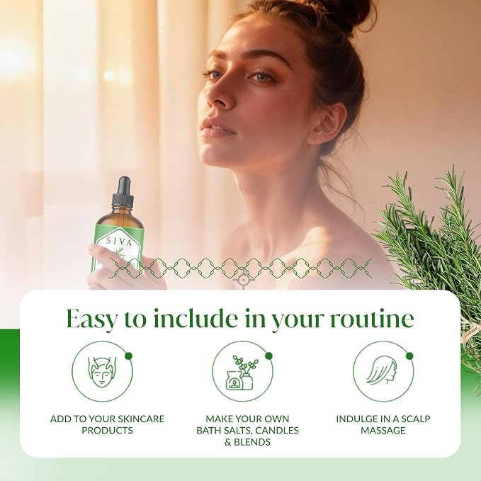 Siva Rosemary Essential Oil 4 Fl Oz – for Diffuser, Skin & Hair Care – Ideal for Massage & DIY Blends- with Dropper