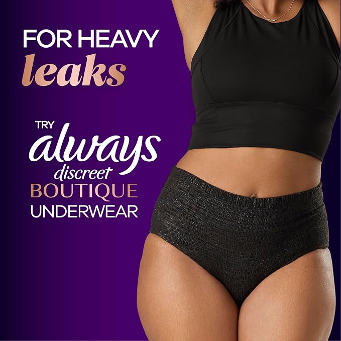 Always Discreet Boutique Incontinence Pads, for Bladder Leaks, Moderate Absorbency, Regular Length, 144 Count (Pack of 2)