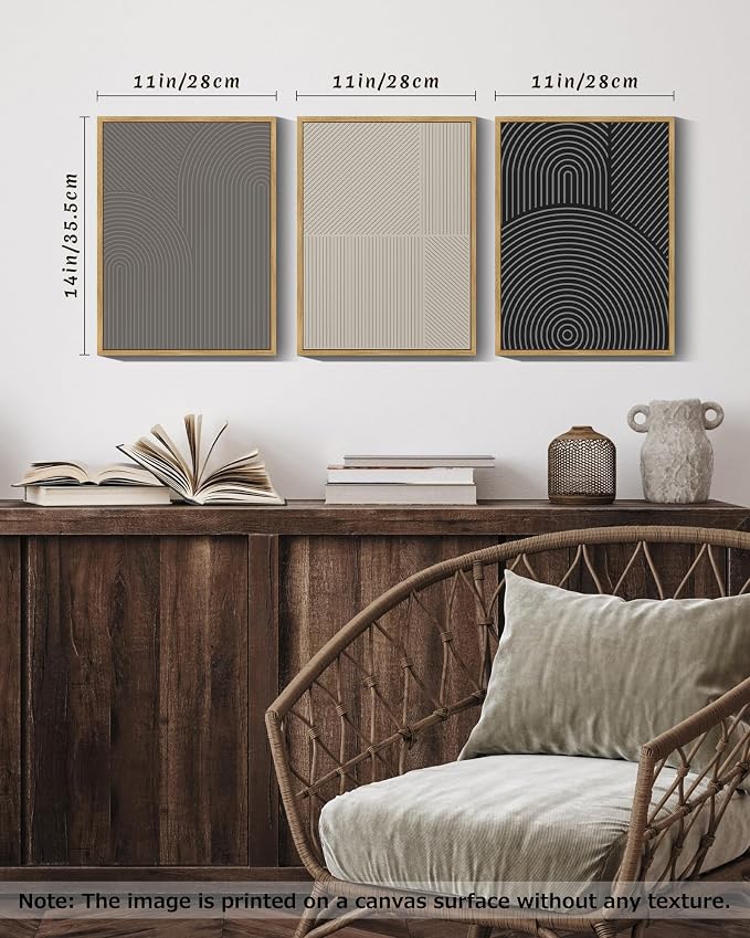 Drsoum Mid-Century Modern Framed Wall Art Minimalist Abstract Boho Neutral Line Wall Decor Geometric Artwork Kitchen Dining Room 11x14in Natural Framed