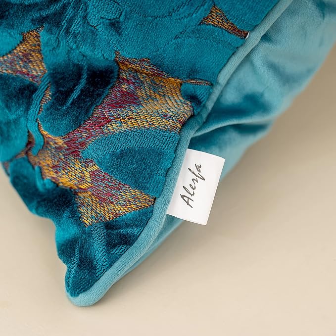 Alerfa 20 x 20 Inch Light Blue Square Maple Leaf Pillow Embroidery Cut Velvet Cushion Case Luxury Modern Lumbar Throw Pillow Cover Decorative Pillow for Couch Sofa Living Room Bedroom Car