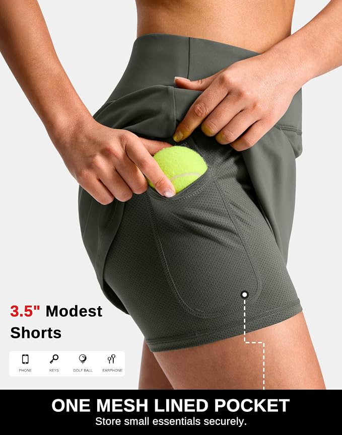 14"/16" Skorts with 3 Pockets | Side Slits, High Waisted, Built-in Shorts, A Line, Casual, Pickleball, Athletic, Golf, Tennis Skirt, for Women