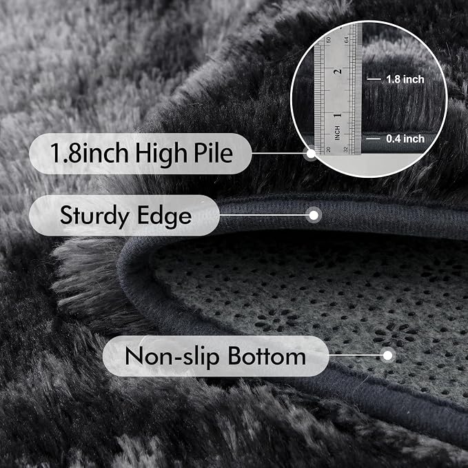 4x6 Ft Shag Rugs for Bedroom Living Room, Tie-Dyed Ultra Soft Fluffy Furry Area Rugs for Indoor Floor, Aesthetic Carpet for Kids Home Decor (Dark Grey)