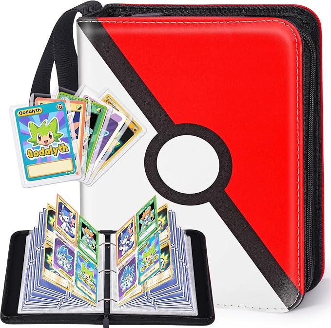 Card Binder – 4 Pocket Zipper Collection Album, Premium PU Holder, Double-Sided Display for 400 Cards, Includes 5 Hard Plastic Sleeves for Game Cards, Sports Cards