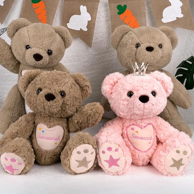 Custom Teddy Bear Stuffed Animal with Embroidered Name, Personalized Stuffed Bear for Baby, Bears Plush Toddler Adult Toys Gifts for 1+ Year Old Girls Boys Birthday Christmas for Her