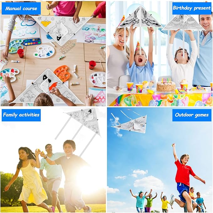 20 Pack DIY Coloring Kite Kit for Kids Pre-Printed Cartoon Animal Pattern Kites for Beginners Easy to Fly Kite Set with Line Handle for Birthday Party Favors School Craft