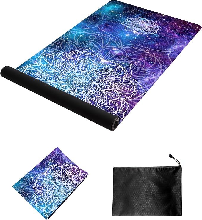nuveti Printed Travel Yoga Mat-1/16 Inch Thick Non Slip Fitness Workout Mat with Carrying Bag, Foldable Lightweight Suede & Natural Rubber Yoga Mat for Yoga Pilates and Fitness 72" L x 24" W x 1.5mm