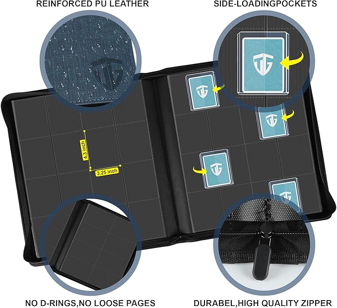 16 Pocket Toploader Binder,Holds 640 3”x4” Toploader Hard Cases,Sleeves Card Collection Binder,20 Double Sided Pages,Compatible with Trading & Sports Holder (Dark Blue)