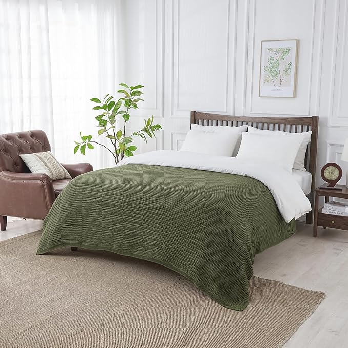 Douceur Olive Green Throw Blanket for Couch, Soft Chunky Cable Knit Throw Blanket, Classic Fisherman's Rib Stitch Pattern Throw for Living Room Gift, 50"X60"