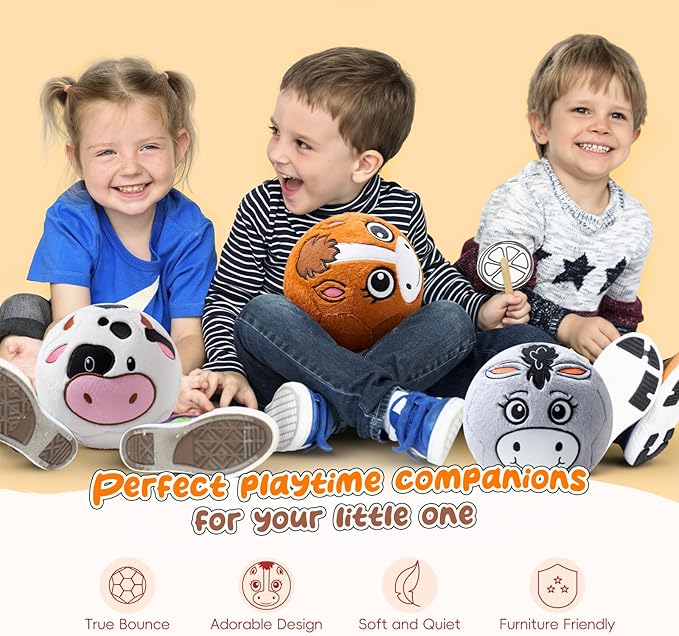 Silent Indoor Soccer Balls for Toddlers, Inflatable Soft Plush Baby Toddler Soccer Ball Toys Gifts for 0+Year Old Boy Girl First Birthday Gift (Pony, Pump Include)