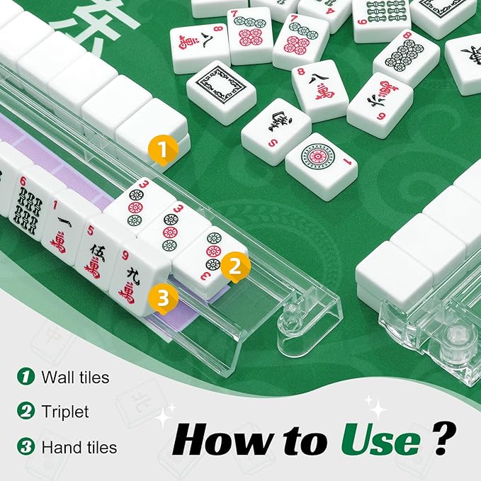 Mahjong Racks with Pushers, 4 Mah Jongg Clear Acrylic American All-in-One Tile Rack & Pusher Accessories Gifts (Transparent)