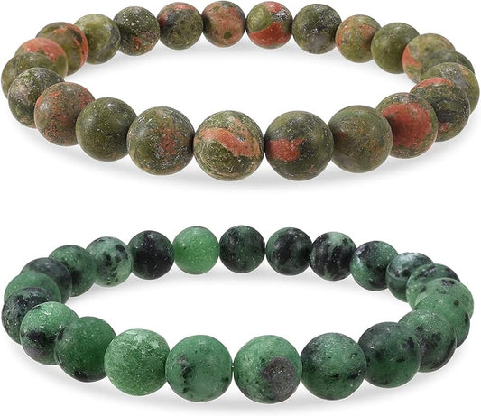 Bivei Natural Gemstone Semi Precious Healing Crystals Handmade Stretchy Round Beads Bracelet,Stocking Stuffers for Women Enhance Positive Energy