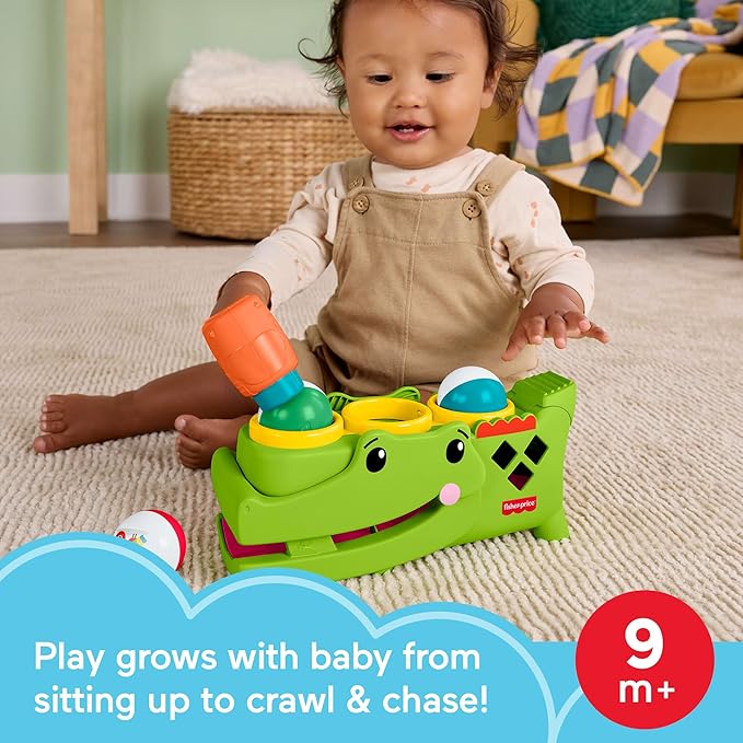 Fisher-Price Baby Toy Sit & Tap Rolligator, Crawling Activity with Pounding Hammer & 3 Balls for Developmental Play Infants Ages 9+ Months