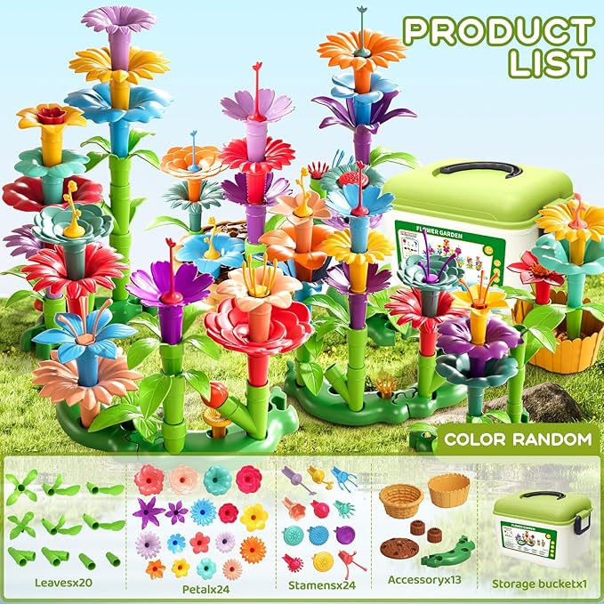 81 Pcs 3 Year Old Girl Gifts,Flower Garden Building Toy Set Toddlers Toys Gifts Best Educational Learning Fine DIY Crafts Stem Construction Stacking Kit,for 3 4 5 6 7 Year Kids Birthday