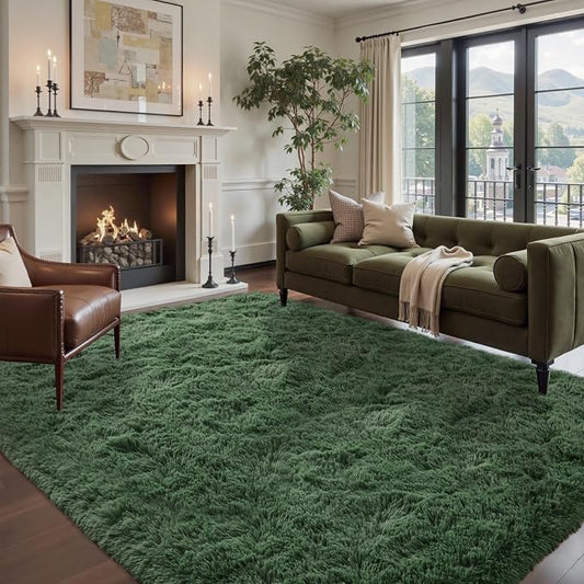 6x9 Green Area Rugs for Living Room Fluffy Shag Rug,Plush Bedroom Grass Carpet for Kids Teens Indoor Classroom Home Decor Aesthetic