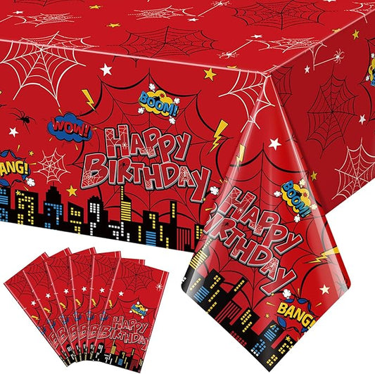 6Pcs Spider Birthday Party Tablecloth Decorations, Disposable Plastic Cartoon Spider Tablecloth Red Hero Table Cover for Rectangle Table Boy’s Birthday Party Supplies, 54x108 inches