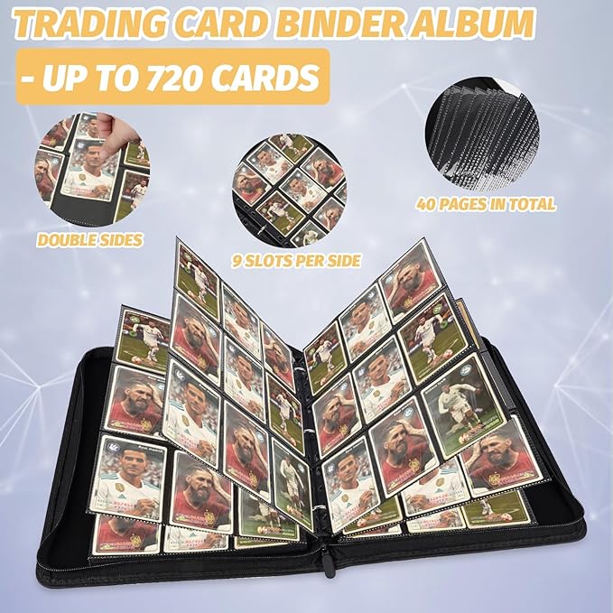 GERMUN 9 Pocket Card Binder, Premium Zip Trading Card Binder, 720 Double Sided Pocket PU Card Collection Binder, Collector Card Album, Card Folder for MTG, TCG, Sports Cards, Game Cards (Silver)