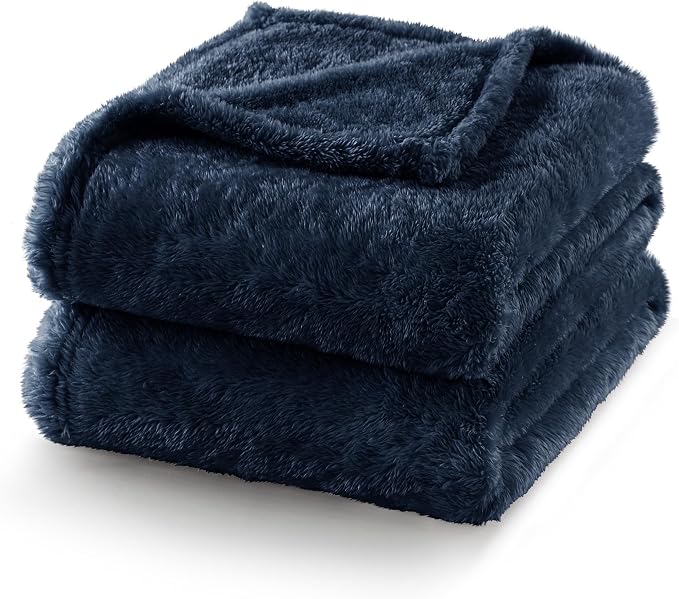 Exclusivo Mezcla Fuzzy Plush Fleece Bed Blanket Twin XL Size, Navy Blue | 90x66 Inches, Super Soft and Cozy Bed Blanket, Fluffy Blanket for Bed, College Dorm Room Essentials, All Season