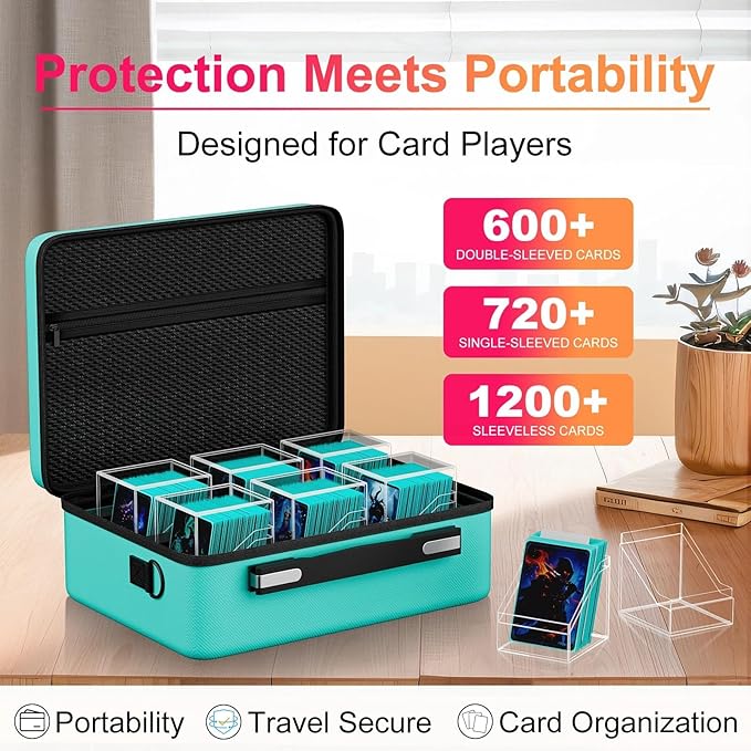 Proijeut Card Deck Box with Portable Case, 6 Pack Clear Commander Deck Box with 6 Dividers, Holds 600+ Double Sleeved Cards, Fit for MTG, YuGiOh, TCG (Green)