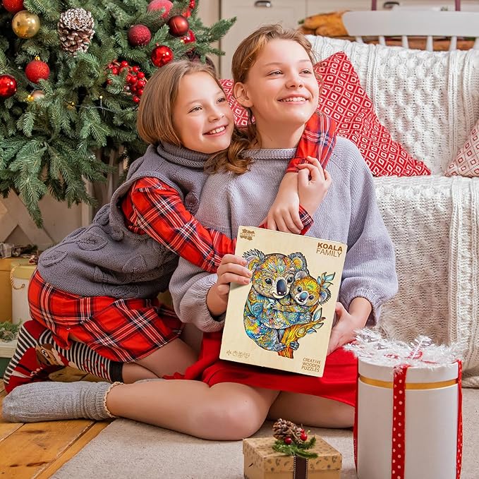 Wooden Puzzles for Adults - Koala Family Wooden Jigsaw Puzzle, Unique Animal Shaped Wood Puzzles Adult, Christmas Birthday Gifts for Friends/Family, Home Decor 11.4 * 9.8in 180pcs
