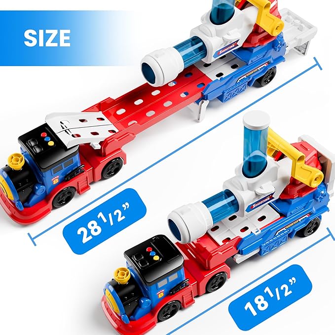 iPlay, iLearn Kids Launching Truck Toys for Boys Ages 3-5, Toddler Track Toy, 4 Mini Diecast Race Cars, Balls Shooting Game, Large Light Sound Carrier Train, Birthday Gifts for 4-6 7 8 9 Yrs Old Child