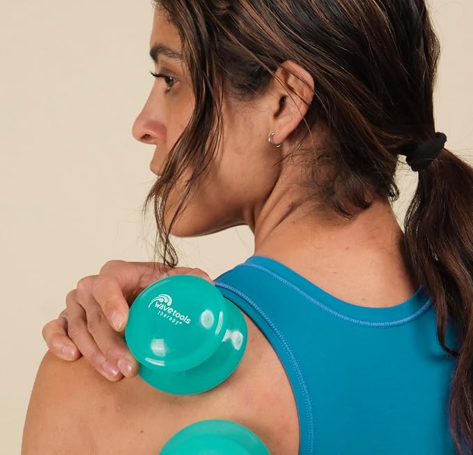 Wavetools Therapy Glide Silicone Sport Cupping Set of Mushroom Cups in case with Balm Ideal for Massage, myofascial Release, Circulation and Scars. (Translucent Teal Finish, 6 Pack in case)