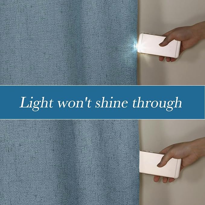 H.VERSAILTEX Linen Blackout Curtains Durable Thick Textured Linen Look 100% Blackout Patio Door Curtain Anti Rust Grommet Extra Wide Sliding Door Curtain Panel, W100 x L96 inch - Stone Blue