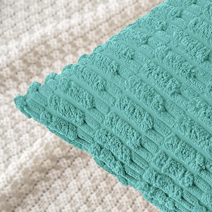 MIULEE Corduroy Decorative Throw Pillow Covers 20x20 Aqua Green Pack of 2 | Soft Boho Striped Pillow Covers Modern Farmhouse Home Decor For Sofa Living Room Couch Bed