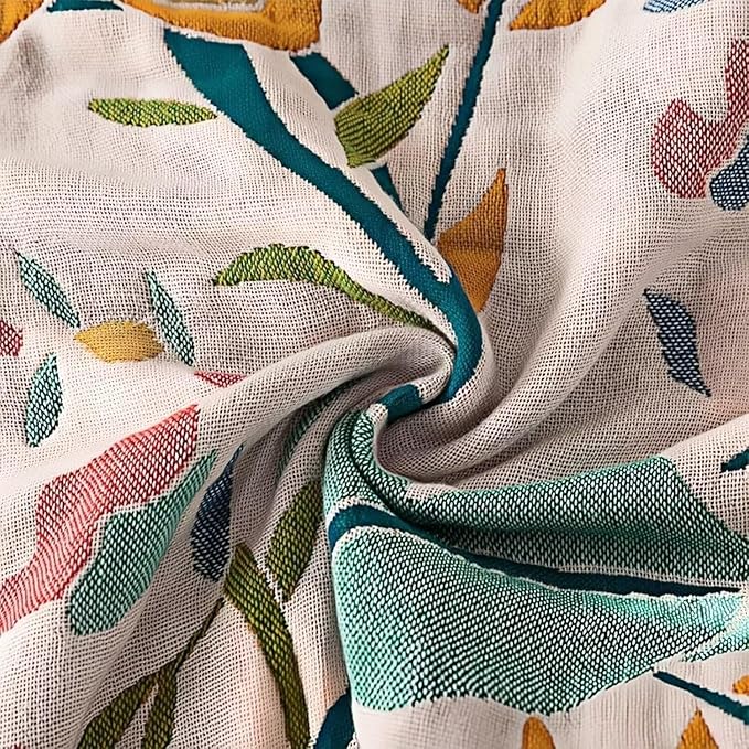 Boho Throw Blanket for Bed 100% Cotton Bohemian Blankets Ultra Soft Woven Muslin Decorative Blankets All Seasons Vintage Quilt Knitted Blanket for Sofa Chair(Yellow, 60"x80")