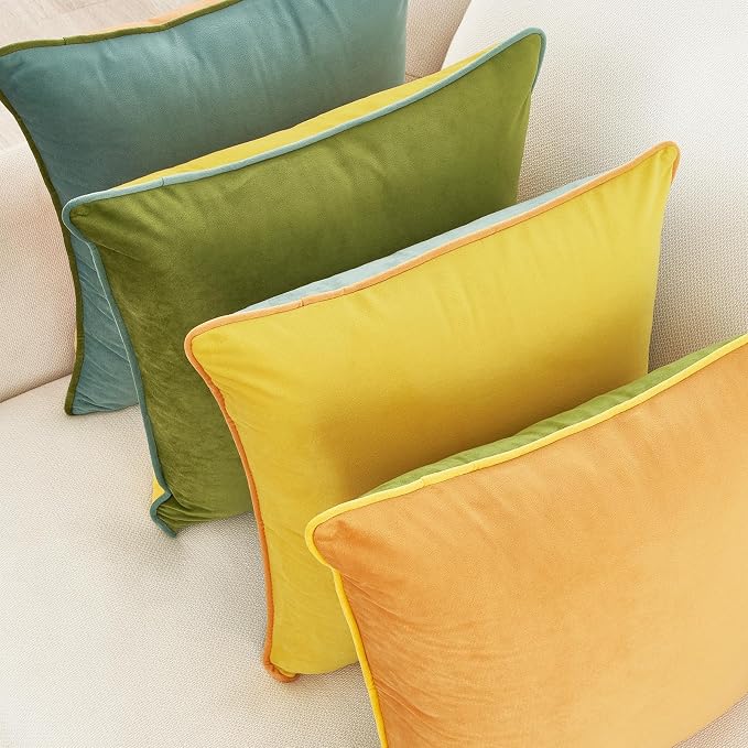 MONDAY MOOSE Decorative Throw Pillow Covers Cushion Cases, Set of 4 Soft Velvet Modern Double-Sided Designs, Mix and Match for Home Decor, Pillow Inserts Not Included (16x16 inch, Yellow/Green)