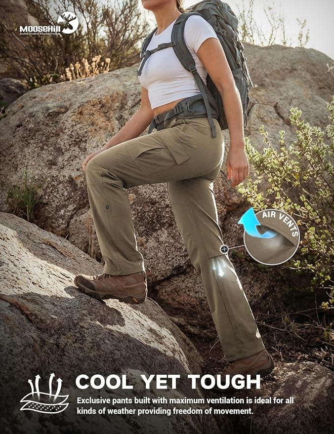 Moosehill Women's Hiking Pants Lightweight Quick Dry Water Resistant Cargo Travel Work Summer Pants for All Seasons