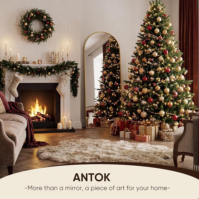 Antok 58" x18 Arched Full Length Floor Mirror, Gold Aluminum Frame, Free Standing/Wall Mount/Leaning for Bedroom, Living Room, Dressing Room