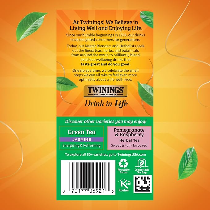 Twinings Green Tea with Pomegranate, Raspberry, & Strawberry Individually Wrapped Bags, 20 Count (Pack of 1), Caffeinated, Enjoy Hot or Iced, 20 Teabags